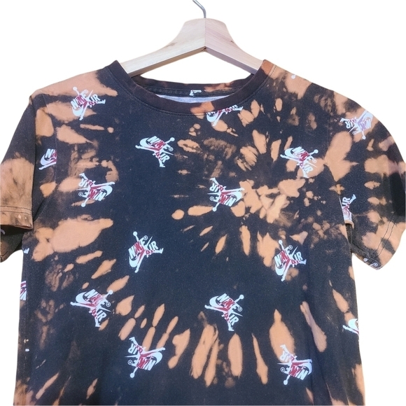 Jordan Nike Air black brown reverse bleach tye Dye short-sleeved crew-neck shirt - Picture 5 of 9